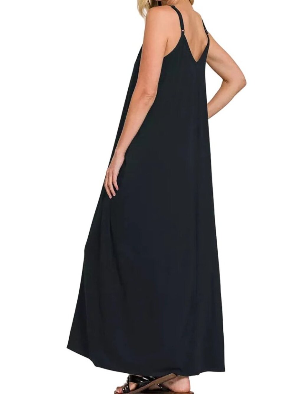 Zenana Side Pocket V-Neck Relaxed Fit Spaghetti Strap Maxi Dress - Picture 5 of 7